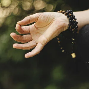 hand in the meditation posture with mala